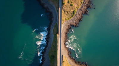 Aerial View Of Narrow Elevation Between Flowing Water