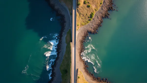 Aerial View Of Narrow Elevation Between Flowing Water