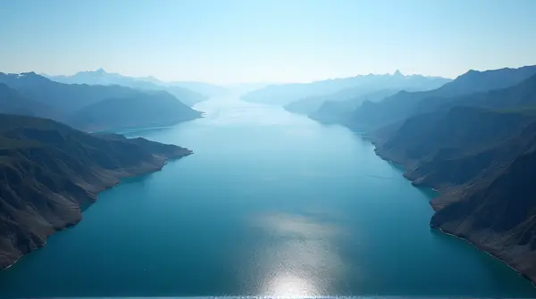 Aerial View Of Narrow Strait With Blue Waves