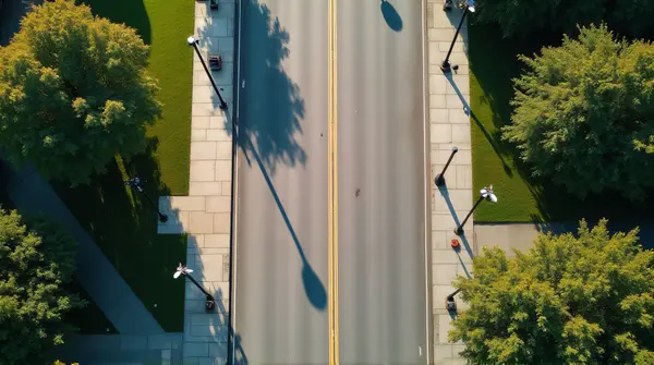 Aerial View Of Paved Road And Sidewalk Patterns