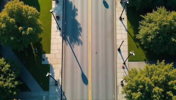Aerial View Of Paved Road And Sidewalk Patterns