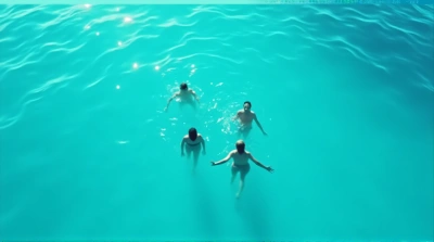 Aerial View Of People Synchronized Swimming In Saltwater
