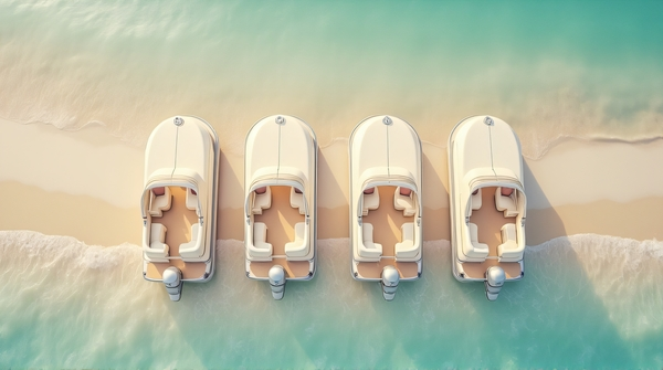 Aerial View Of Pontoon Boats On Pale Beach