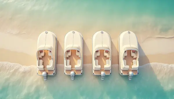 Aerial View Of Pontoon Boats On Pale Beach