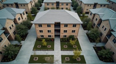 Aerial View Residential Building With Garden Beds
