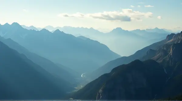 Aerial View Of Rugged Mountain Peaks At Sunrise