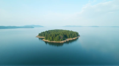 Aerial View Of Small Island With Dense Greenery