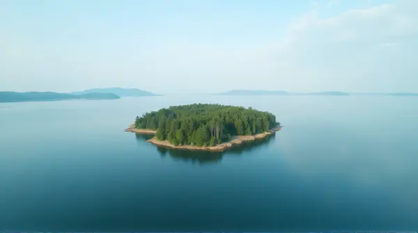 Aerial View Of Small Island With Dense Greenery