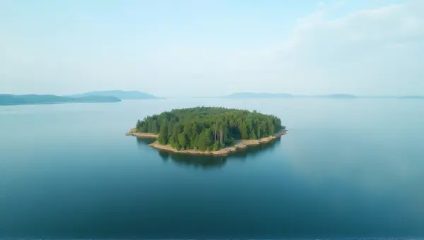 Aerial View Of Small Island With Dense Greenery