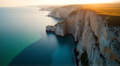 Aerial View Steep Coastal Rock Faces Turquoise Sea