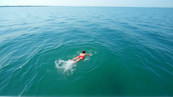 Aerial View Of Swimmer In Inland Sea