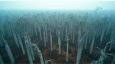 Aerial View Of Tall Trees Over Uneven Ground