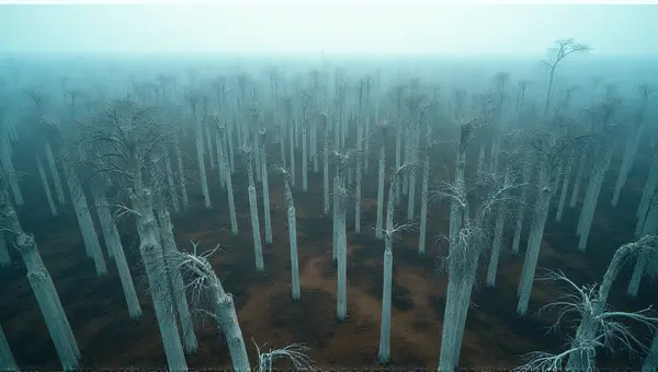 Aerial View Of Tall Trees Over Uneven Ground