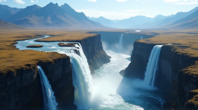 Aerial View of Waterfalls Flowing Down Steep Cliffs