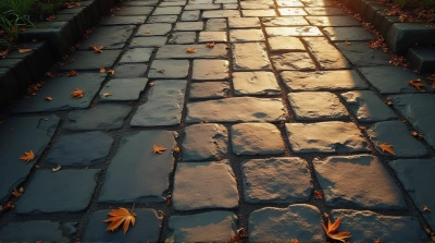 Aerial View Of Weathered Stone Walkway With Leaves