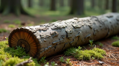 Aged Timber Trunk on Mossy Ground with Pine Needles