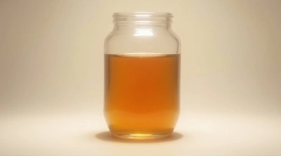 Amber Liquid In Cylindrical Jar On Neutral Background
