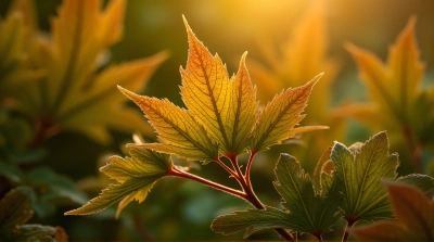 Amber And Olive Foliage Patterns Close-Up