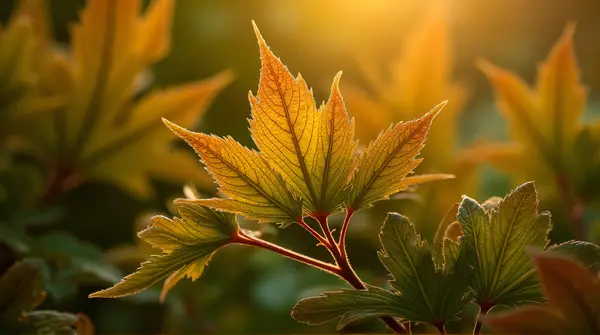 Amber And Olive Foliage Patterns Close-Up
