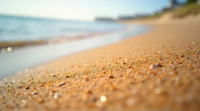 Amber Sand Granules On Sunny Shoreline