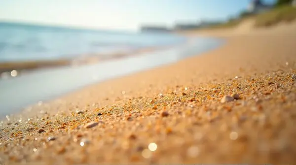 Amber Sand Granules On Sunny Shoreline