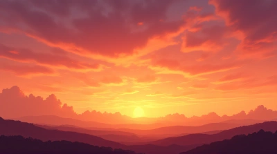 Amber Sky Over Rolling Hills With Cirrus Clouds