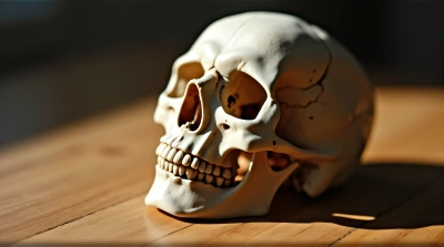 Anatomical Skull Study On Wooden Table