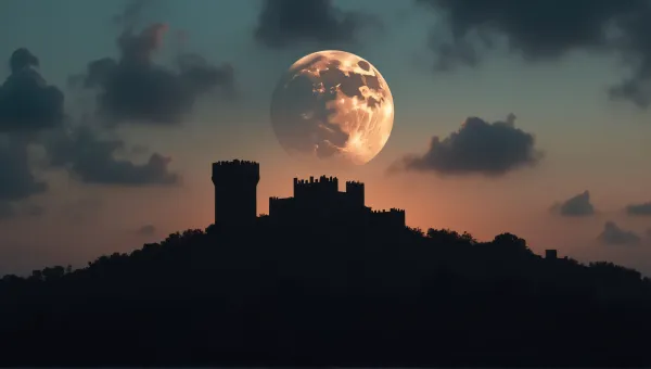 Ancient Fortress Silhouette With Eclipsed Orb