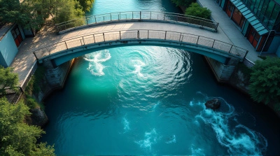 Arched Azure Bridge Spanning Flowing Water Urban