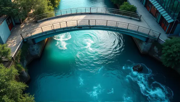Arched Azure Bridge Spanning Flowing Water Urban