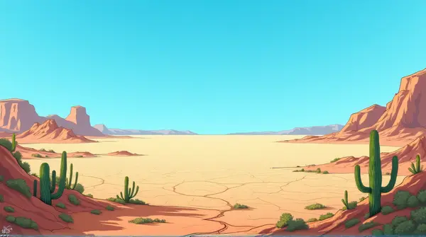 Arid Terrain With Cacti And Rocky Formations