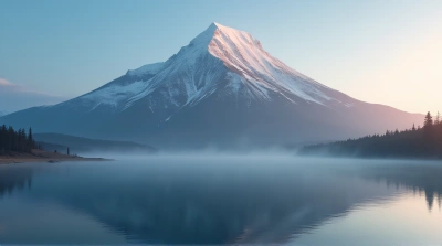 Ash-Colored Peak At Dawn By Quiet Lake