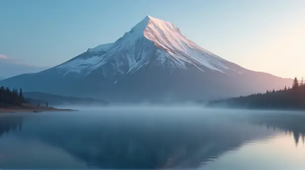 Ash-Colored Peak At Dawn By Quiet Lake