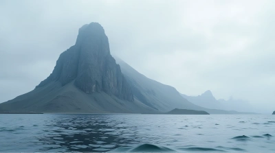 Ash-Colored Peak Beside Expansive Lake With Waves