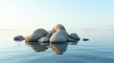 Ash-Toned Stone Structures Reflecting On Lake Surface