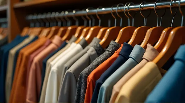Assorted Apparel On Metal Hangers In Wardrobe
