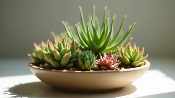 Assorted Desert Succulents In Ceramic Dish