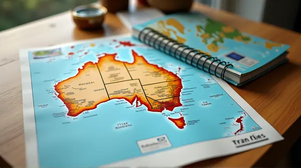 Australia Map With Travel Brochures And Compass