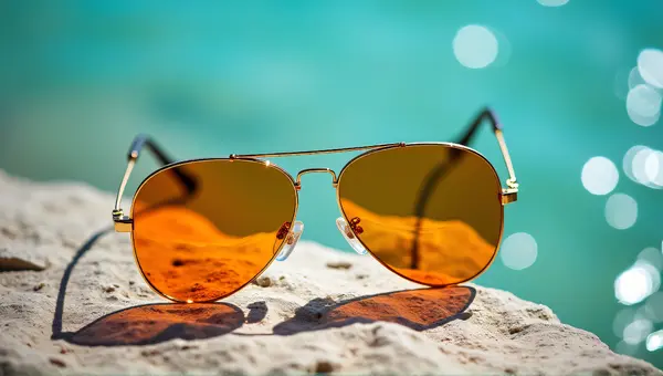 Aviator Sunglasses With Orange Lenses On Stone