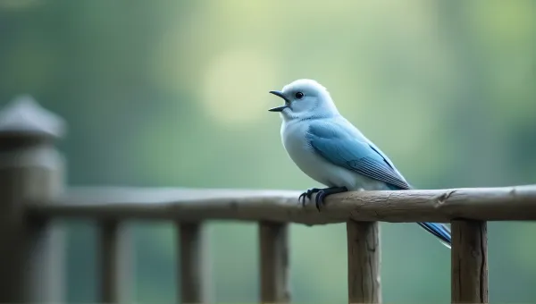Azure Bird Resting on Wooden Railing Closeup