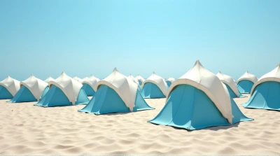 Azure Ivory Canopies On Shoreline Under Daylight