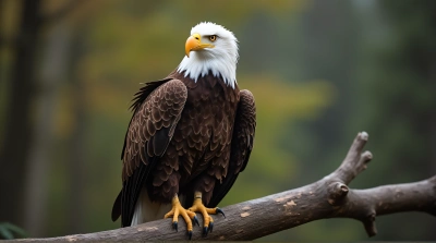 Bald Eagle Perched On Branch In Forest