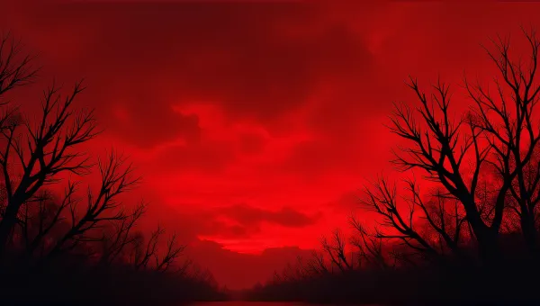 Bare Branches Against Crimson Sky With Swirling Clouds