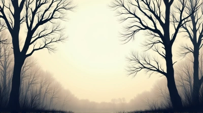 Bare Tree Trunks Against Soft Glowing Sky