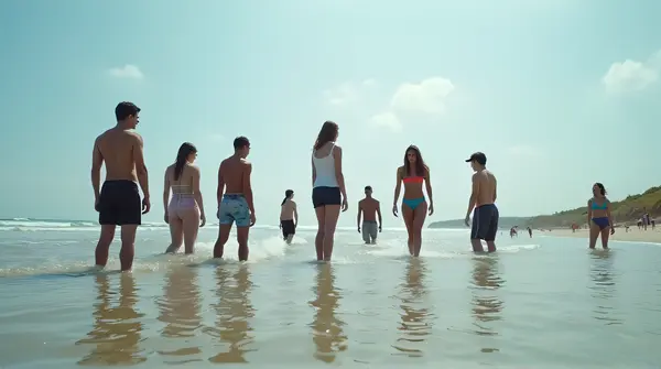 Beach Gathering By The Shoreline At Water's Edge