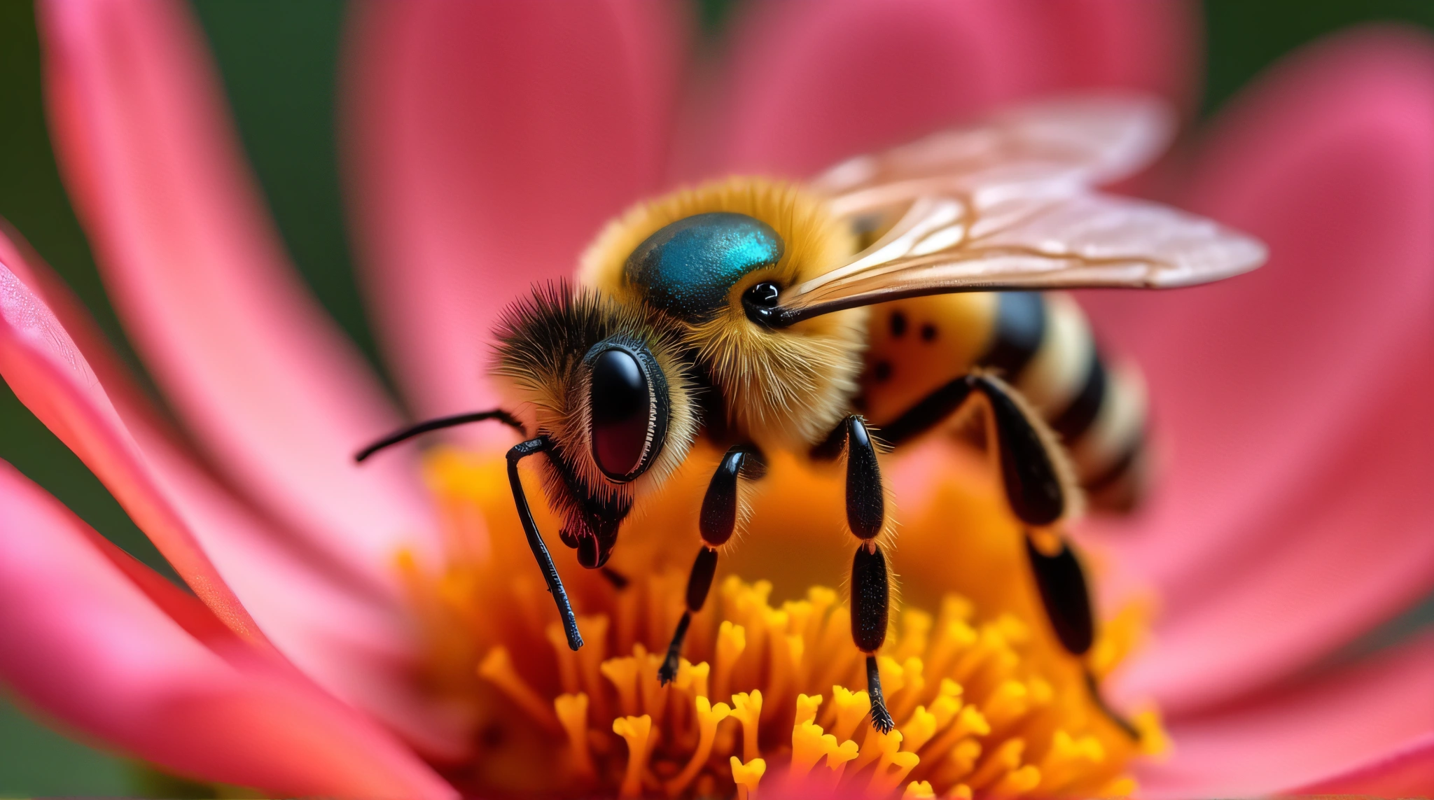 Bee On Colorful Flower With Soft Petals