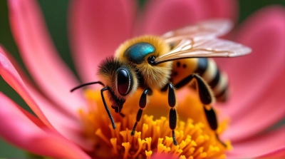 Bee On Colorful Flower With Soft Petals