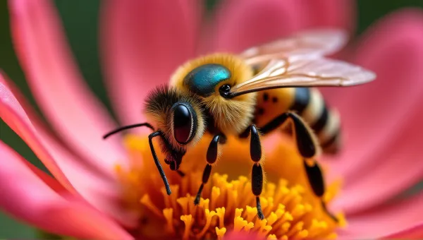Bee On Colorful Flower With Soft Petals