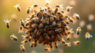 Bee Swarm Clustered Midair Flying Insect Group