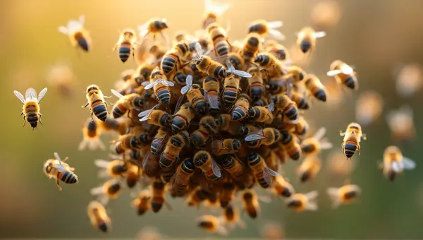Bee Swarm Clustered Midair Flying Insect Group
